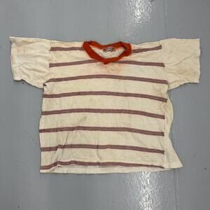 Vintage 60s Weldon Cream/Orange Knit Cotton Striped Baby Tee